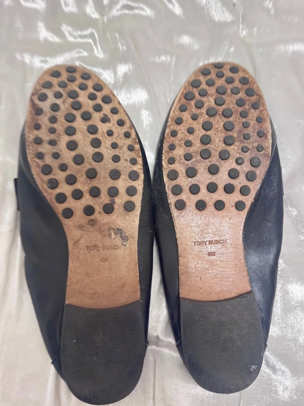 Tory Burch Black Leather Penny Ballet Loafers